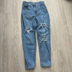 Levis Silvertab Mom Jeans Womens 26x27 Light Wash High Rise Distressed
